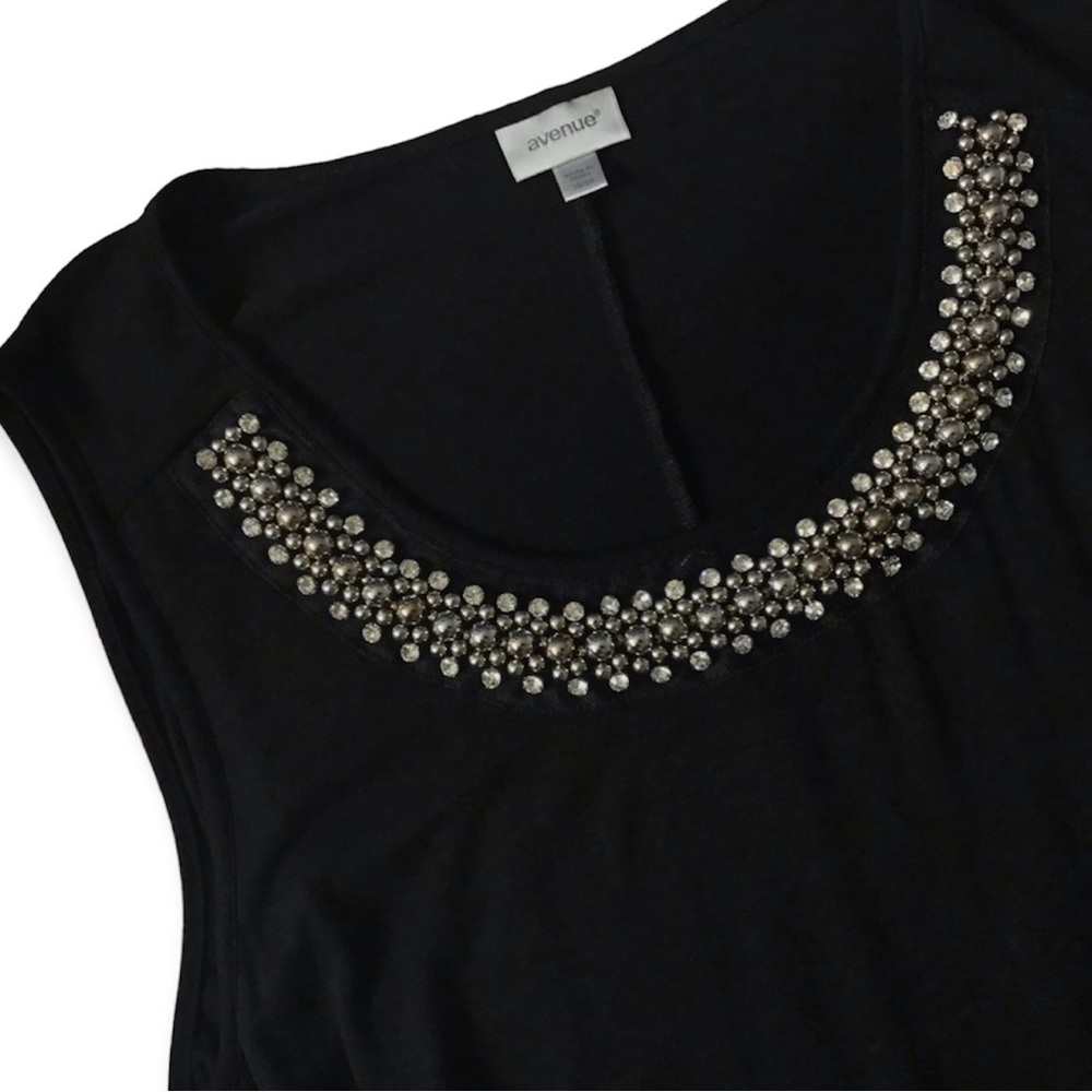 Avenue Beautifully Embellish Tank with Layered Hem Woman’s Size 18 20 Black - Picture 2 of 4